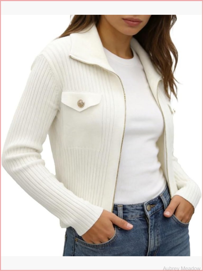 Zip Up Turtleneck Knit Cardigan Sweater For Women